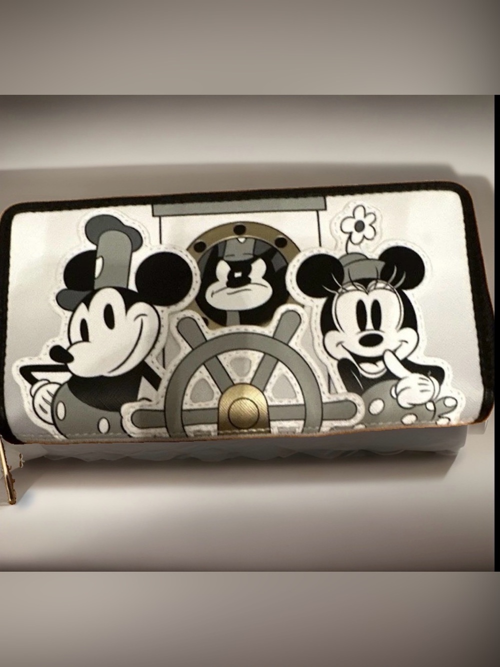 NEW Loungefly Disney MICKEY & MINNIE Steamboat Willie Black & White Zip Wallet